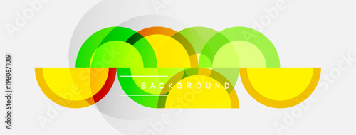 Abstract colorful overlapping circles. Bright yellow, green, orange hues create dynamic visual effect. Modern design element.