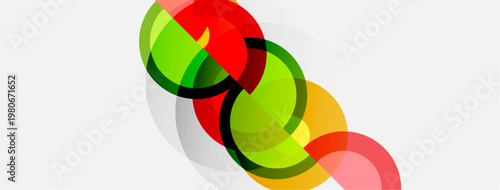 Abstract design features overlapping colorful circles. Shapes create dynamic composition, vibrant hues present modern aesthetic.