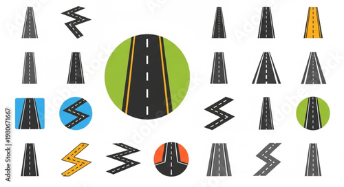 Collection of road icons and symbols for design.