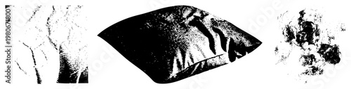 Soft cushion with fabric folds, halftone texture, abstract pillow design, studio render, textile art, modern decor element.