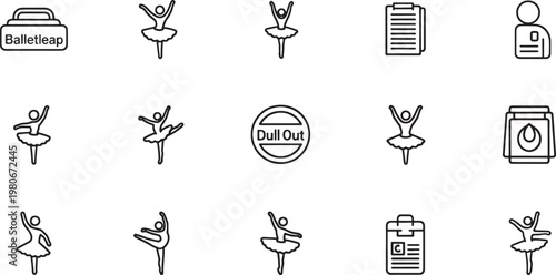 Ballet dancers in various poses and related including a clipboard and badge ballerina dance pose pirouette