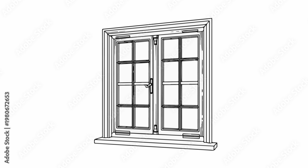 Obraz premium Vintage window with multi-paned casement opening on sill