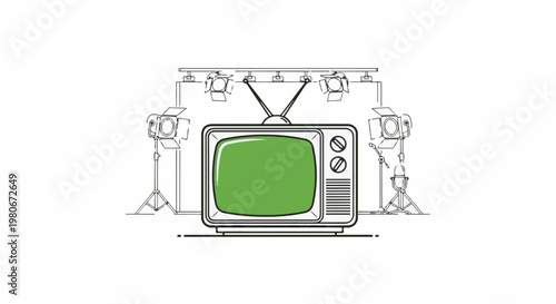 Vintage television with studio lighting and microphone setup