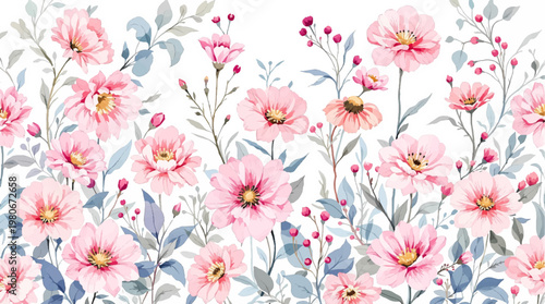 Gentle watercolor blooms arranged beautifully create seamless floral pattern filled with softness and visual harmony today