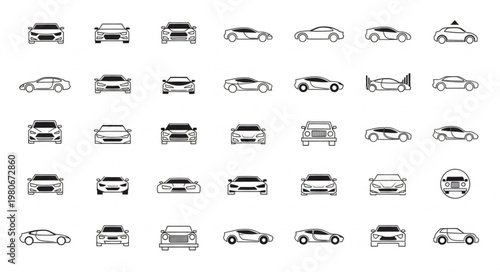 Collection of Sports Car Silhouettes Various Angles.