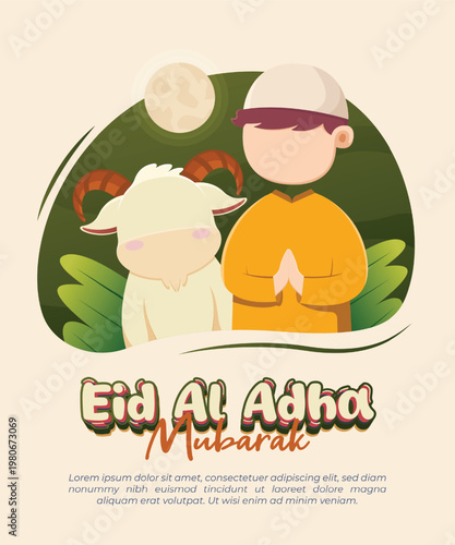 Eid Al Adha Mubarak Illustration with Boy and Goat