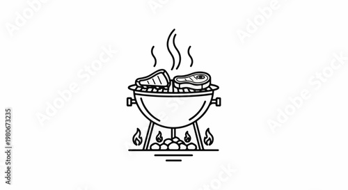 Two steaks cooking on a grill with smoke and flames