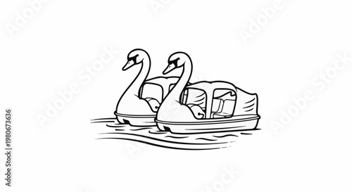 Two swan-shaped pedal boats float side-by-side on the water
