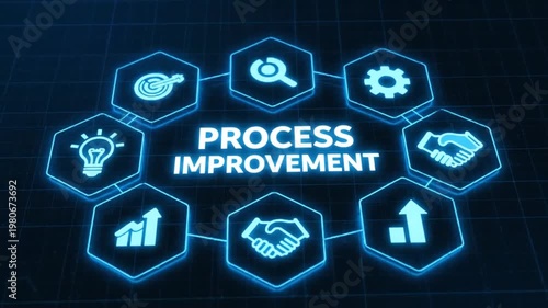 Wallpaper Mural Process Improvement Business Concept Graphic Animation with Icons on a Digital Grid Background Torontodigital.ca