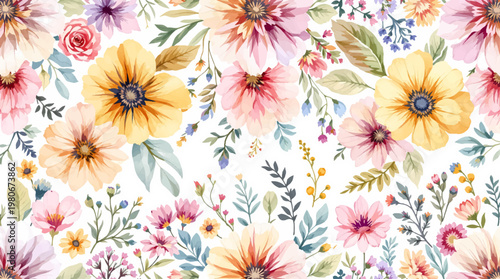 Light floral composition with soft pastel blooms and a refined artistic frame style