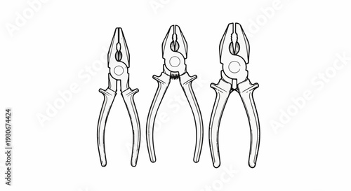 Three hand-drawn pliers in a row