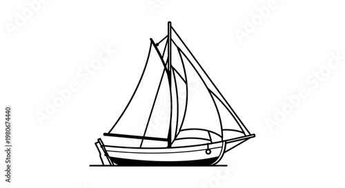 Sailing boat with raised sails.