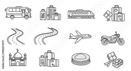 Various Transportation Icons and Objects.