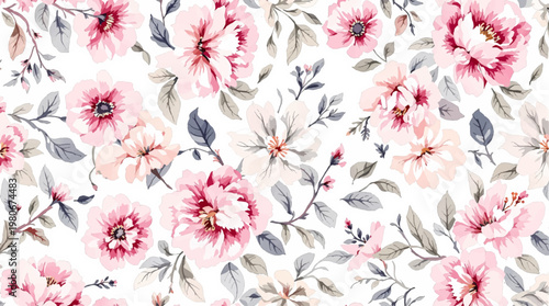 Hand painted floral arrangement spreads joy through colorful seamless textile pattern inspired by blooming gardens today