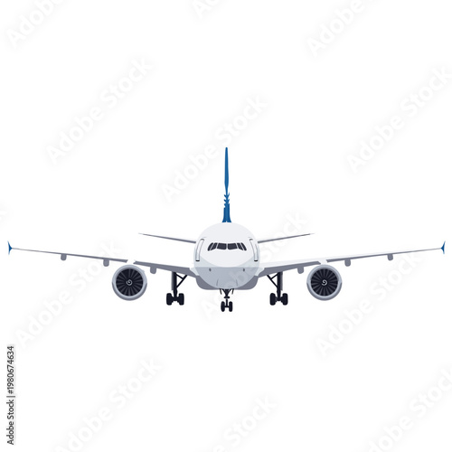 Airplane nose forward landing gear down studio background