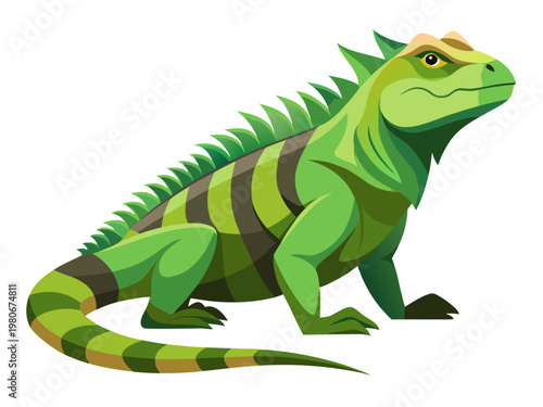 Green iguana sitting on white background illustration