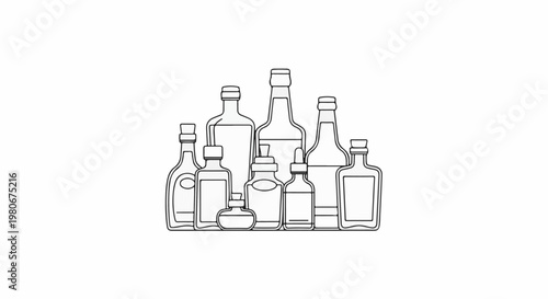 Variety of glass bottles with stoppers arranged in a line