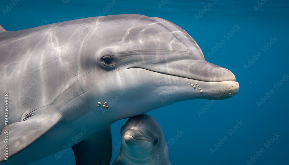 Naklejka premium Mother dolphin with her calf