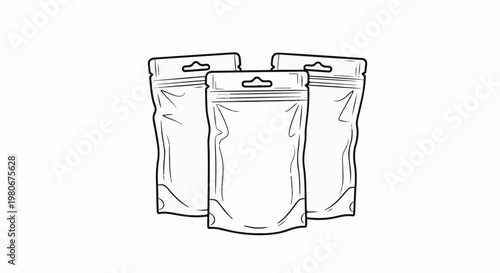 Three white zipper pouches with hanging tabs are illustrated