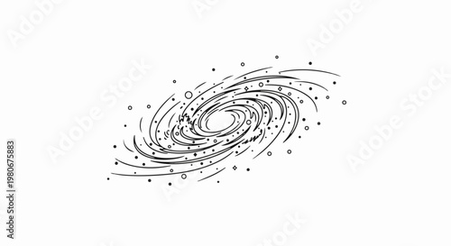Swirling celestial body with scattered starry elements in a simple outline
