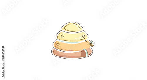 Beehive with honeycomb and bee.