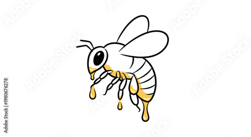 Cartoon bee covered in yellow honey.