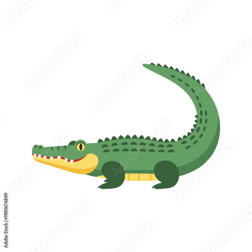 Green crocodile resting on plain white background illustration