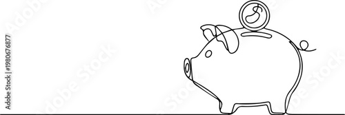 Continuous line art of piggy bank with minimalist design for savings concept. No editable stroke, Continuous line art of piggy bank with minimalist design for savings concept.