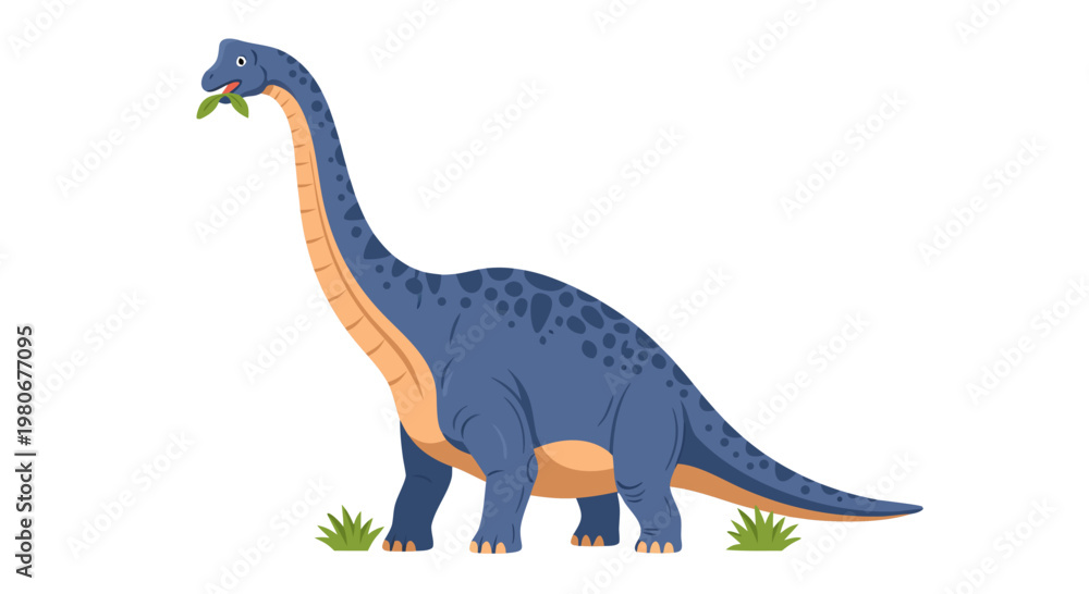 Naklejka premium Long neck sauropod browsing leaves on open ground