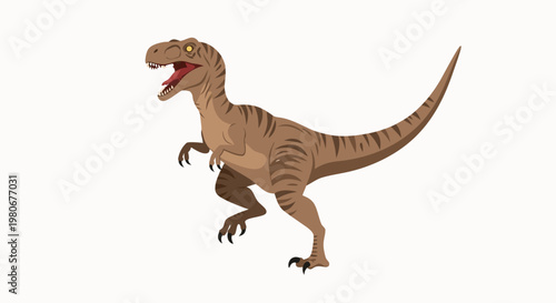 Brown velociraptor dinosaur standing in neutral white background