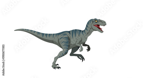 Velociraptor running in aggressive pose on white background
