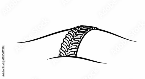 Textured tire tread pattern curving over a surface