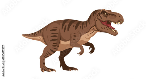 Tyrannosaurus rex roaring while walking on plain background