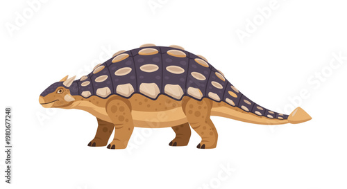 Armored ankylosaurus walking on white isolated background