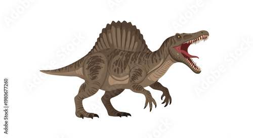 Spinosaurus walking with open mouth on plain