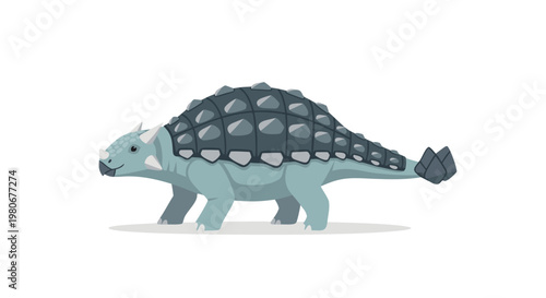 Armored ankylosaur walking on plain white background