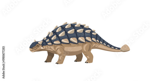 Spiked ankylosaur walking across white background