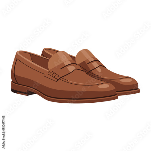 Brown leather loafers pair placed on white background studio