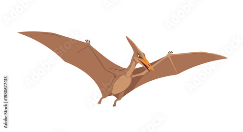 Pterodactyl flying with wings spread on white background