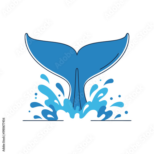 Whale tail rising and splashing at open ocean surface