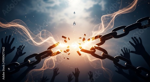 Conceptual image of breaking chains representing freedom and liberation.