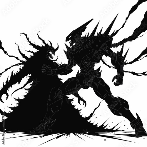 Fantasy monster, dark creature, evil beast, shadowy figure, black illustration, comic book art