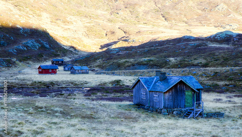 Old Agricultural Buildings by River Rysna at Kleivaslette in Beautiful Herredalen Valley in Vang Municipality, Valdres, Norway