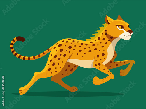 Cheetah sprinting across stylized green background scene