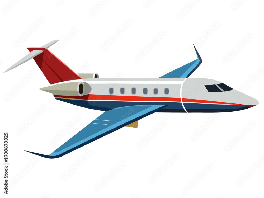 Naklejka premium Private jet cruising in flight against plain white background