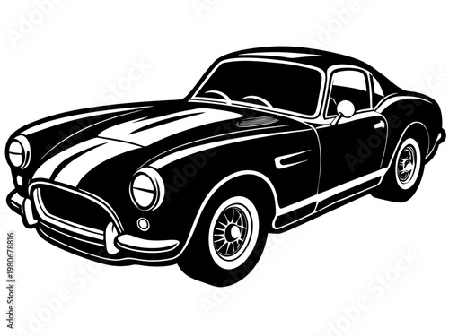 Classic coupe sports car depicted stationary on white background