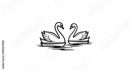 Two elegant swans form a heart shape on a tranquil watery surface