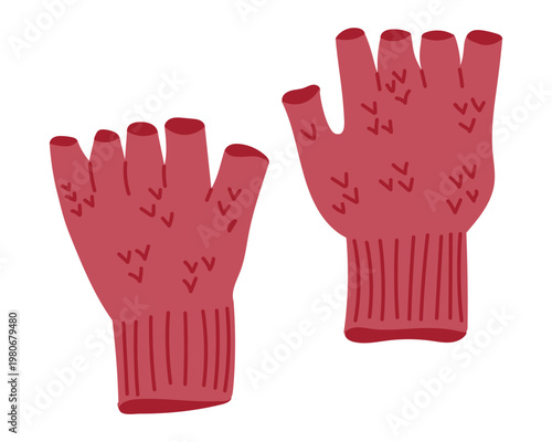 Red fingerless gloves featuring a textured design and ribbed cuffs, ideal for keeping hands warm while allowing finger mobility, set on a white background