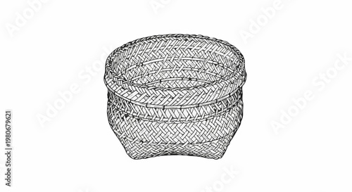 Textured woven basket with an open top, isolated on white
