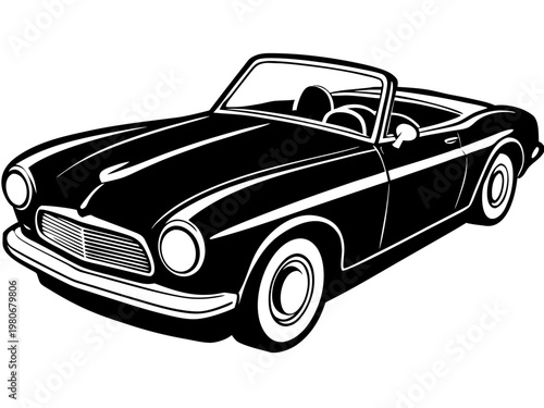 Black convertible roadster parked on white studio background